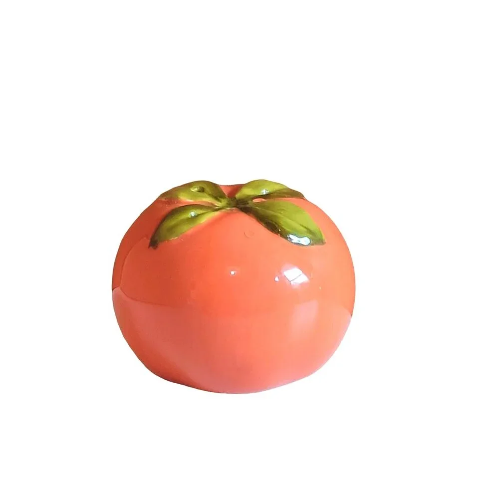 Tomato Persimmon‎ Fruit Salt or Pepper Shaker Orange Ceramic Glossy Farmhouse